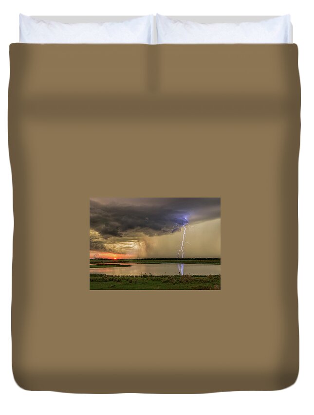 Lightning Duvet Cover featuring the photograph Sunset Lightning #1 by Justin Battles
