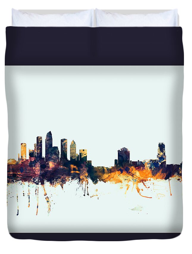 Watercolour Duvet Cover featuring the digital art Tampa Florida Skyline #1 by Michael Tompsett