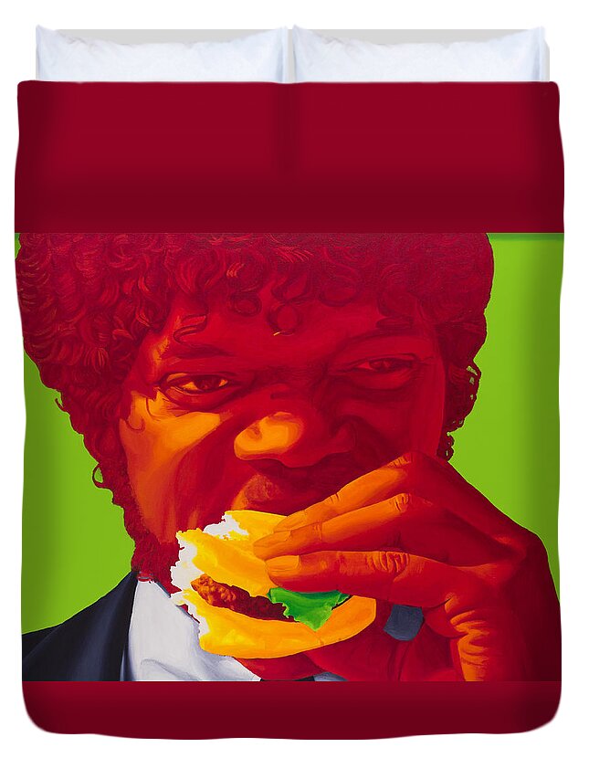 Pulp Fiction Duvet Cover featuring the painting Tasty Burger by Ellen Patton
