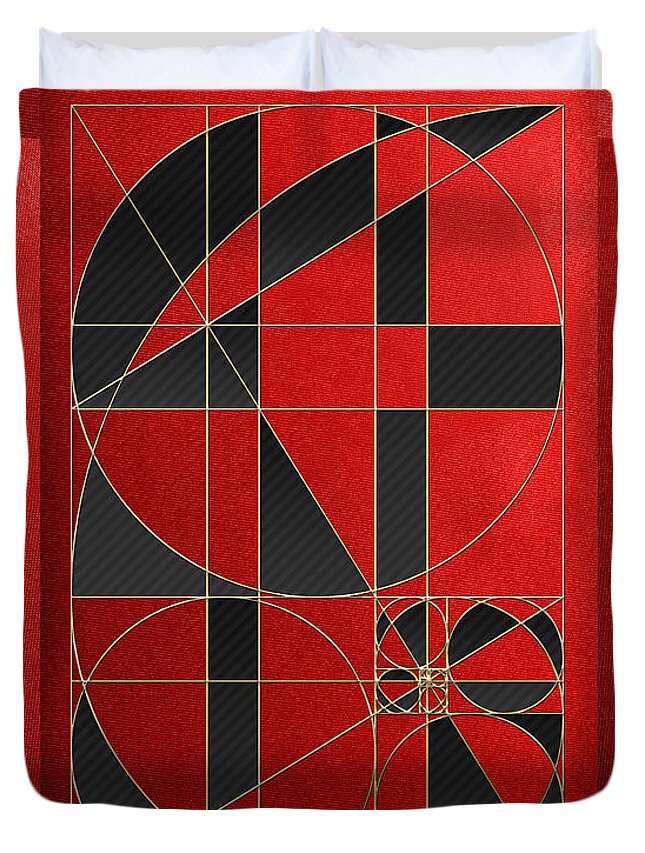 akashic Records By Serge Averbukh Duvet Cover featuring the photograph The Alchemy - Divine Proportions - Black on Red #1 by Serge Averbukh