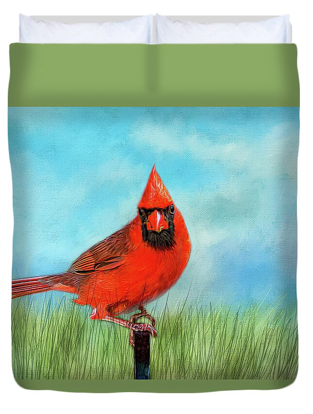 Bird Duvet Cover featuring the photograph The Cardinal #1 by Cathy Kovarik