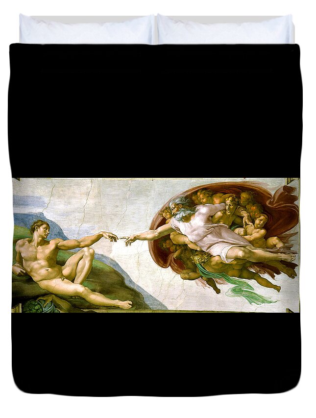 Michelangelo Duvet Cover featuring the painting The Creation Of Adam by Michelangelo