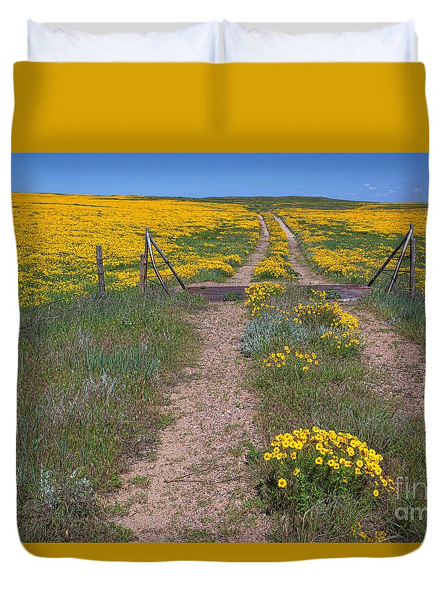 Yellow Wildflowers Duvet Cover featuring the photograph The Golden Gate by Jim Garrison