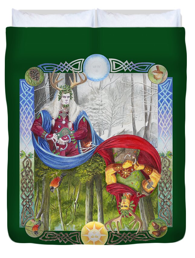 Pagan Duvet Cover featuring the painting The Holly King And The Oak King by Melissa A Benson
