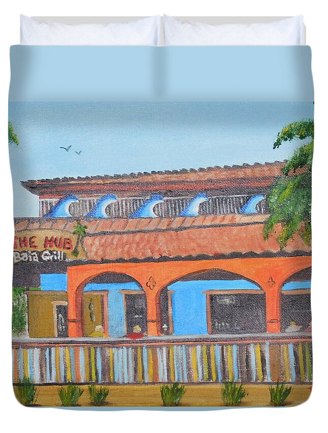 The Hub Duvet Cover featuring the painting The Hub On Siesta Key #1 by Lloyd Dobson
