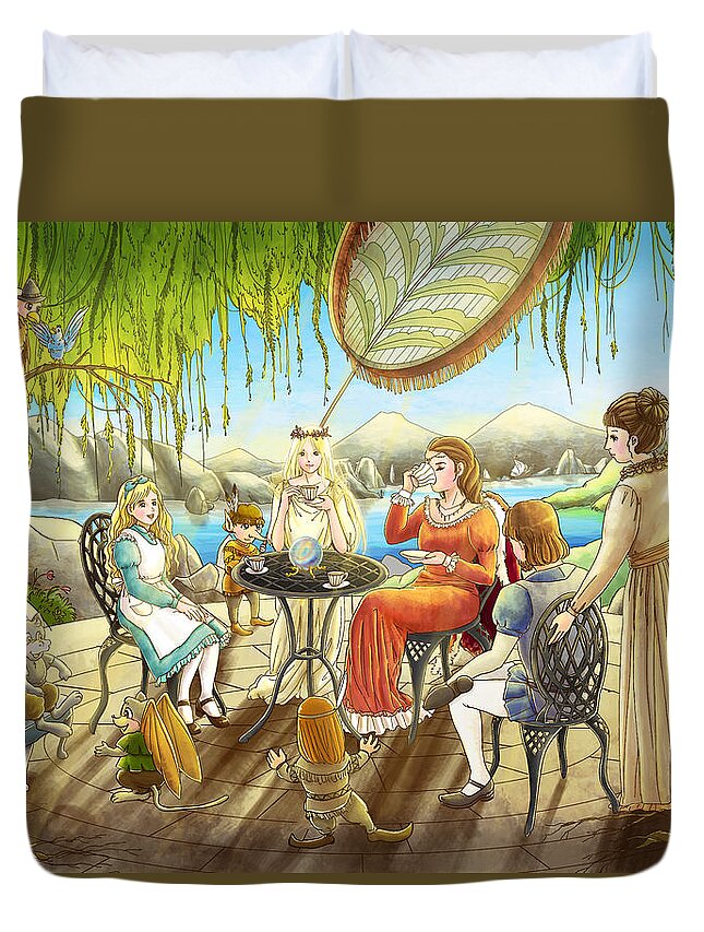 Wild West Duvet Cover featuring the painting The Palace Garden Tea Party by Reynold Jay