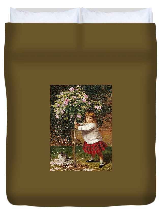 The Rose Tree By James Hayllar Duvet Cover featuring the painting The Rose Tree #1 by James Hayllar