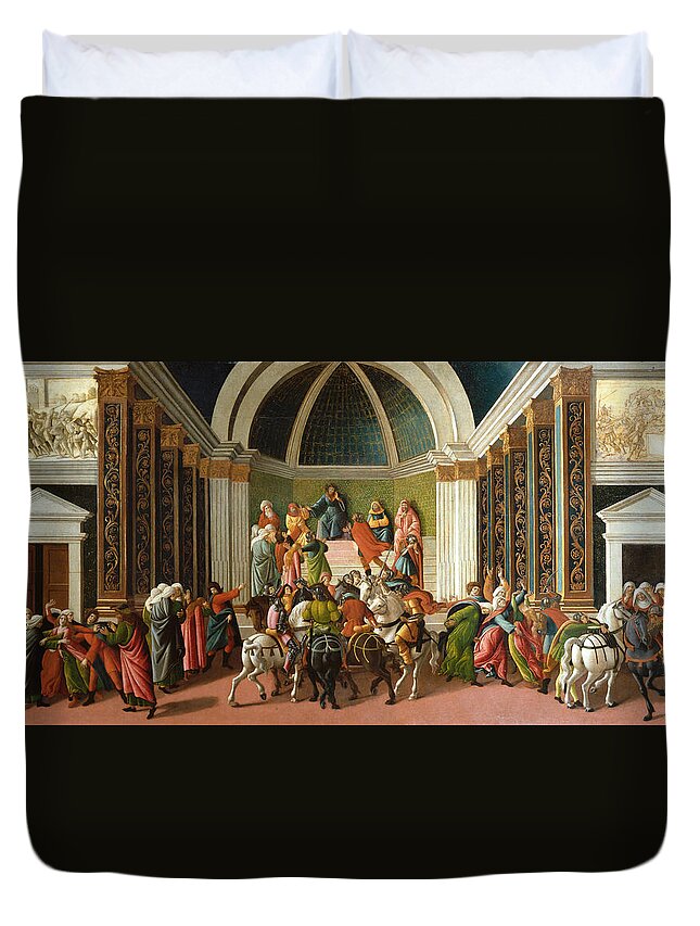 Sandro Botticelli Duvet Cover featuring the painting The Story of Virginia, from between 1496-1504 by Sandro Botticelli