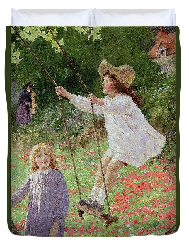 The Swing (oil On Board) Duvet Cover featuring the painting The Swing by Percy Tarrant