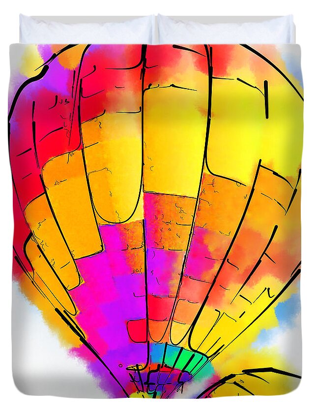 Hot-air Duvet Cover featuring the digital art The Yellow And Red Balloon by Kirt Tisdale