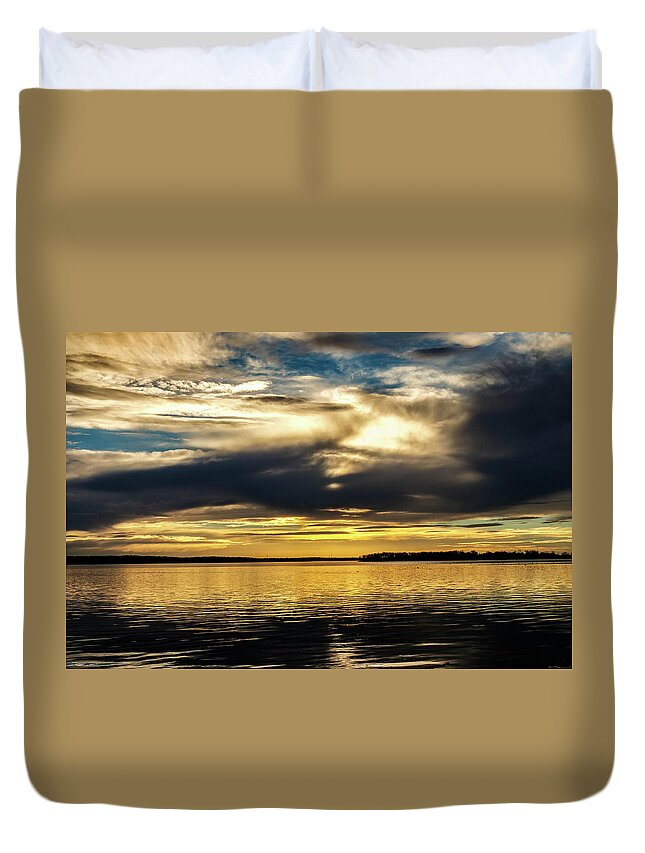 Cloudy Duvet Cover featuring the photograph Thunderbird Sunset #1 by Doug Long