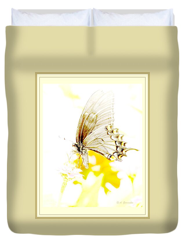 Color Duvet Cover featuring the digital art Tiger Swallowtail Butterfly on Zinnia Flower #1 by A Macarthur Gurmankin