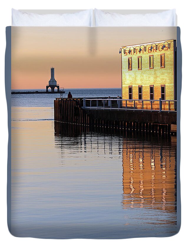 Port Washington Duvet Cover featuring the photograph Time to reflect by Eric Curtin