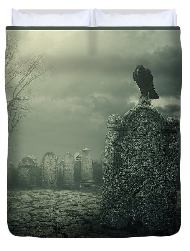 Graveyard Duvet Cover featuring the digital art Tombstone #2 by Jelena Jovanovic