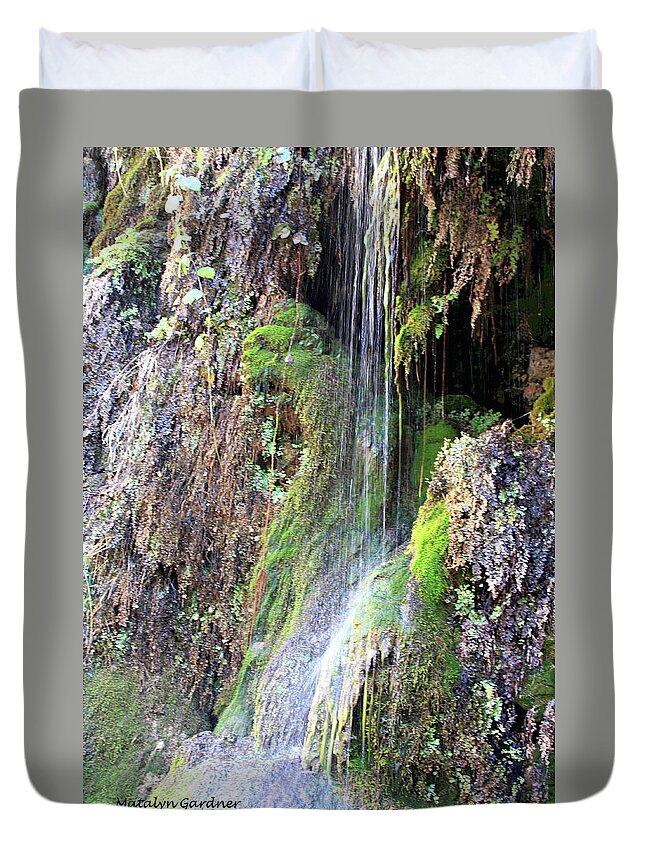 Waterfall Duvet Cover featuring the photograph Tonto Waterfall Cave #1 by Matalyn Gardner