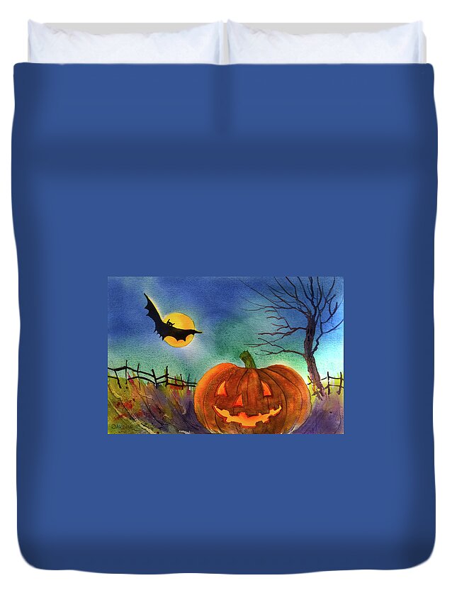 Trick Or Treat Duvet Cover featuring the painting Trick or Treat #1 by Teresa Ascone