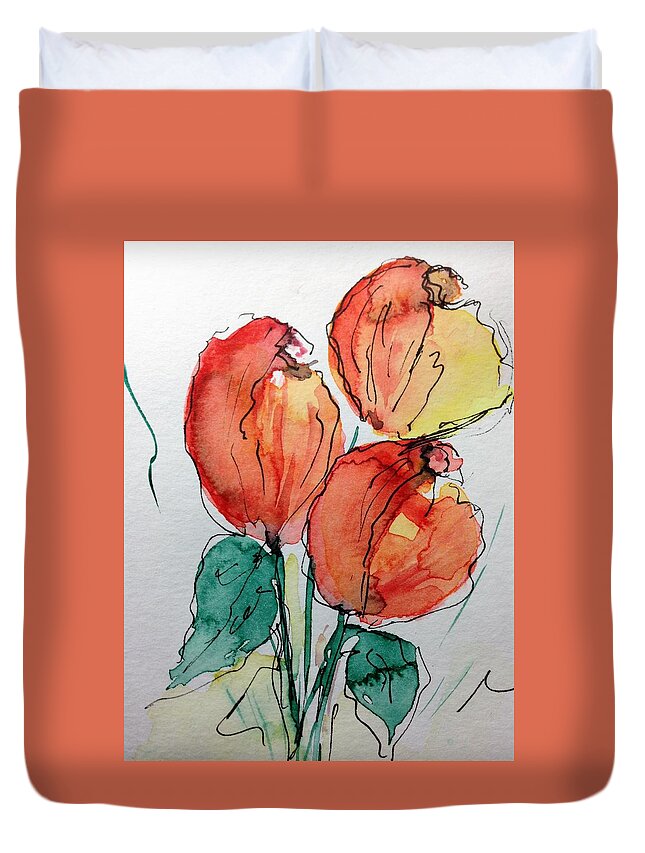 Three Tulips Tulip Duvet Cover featuring the painting Tulips #1 by Britta Zehm