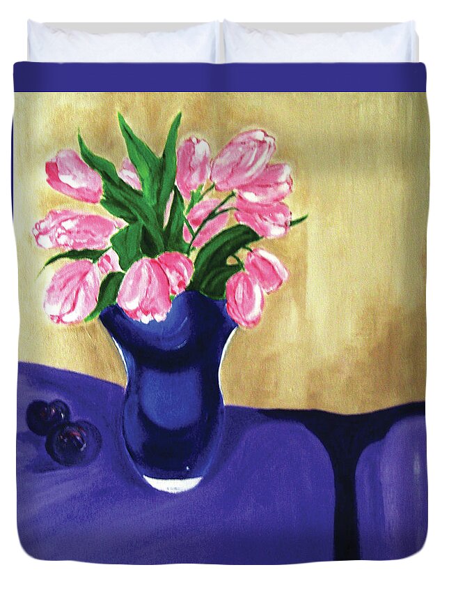 Flowers Duvet Cover featuring the painting Tulips #1 by Gloria Dietz-Kiebron