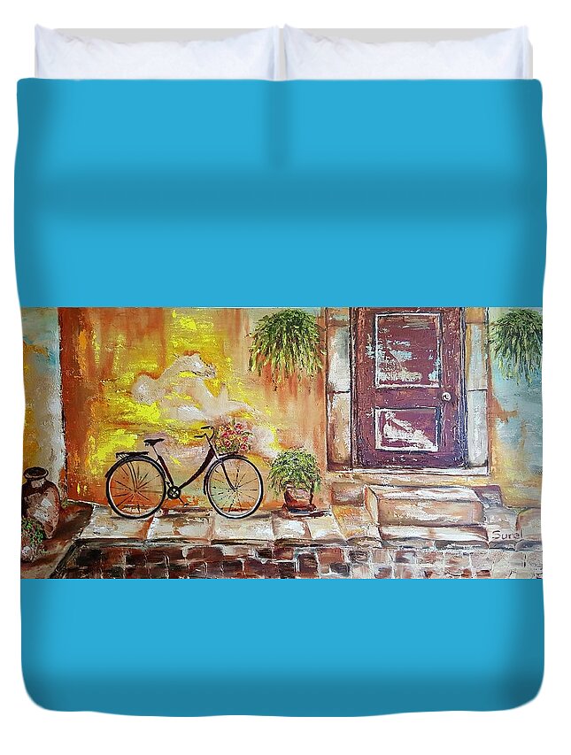 Tuscan Duvet Cover featuring the painting Tuscan Street Corner #1 by Sunel De Lange