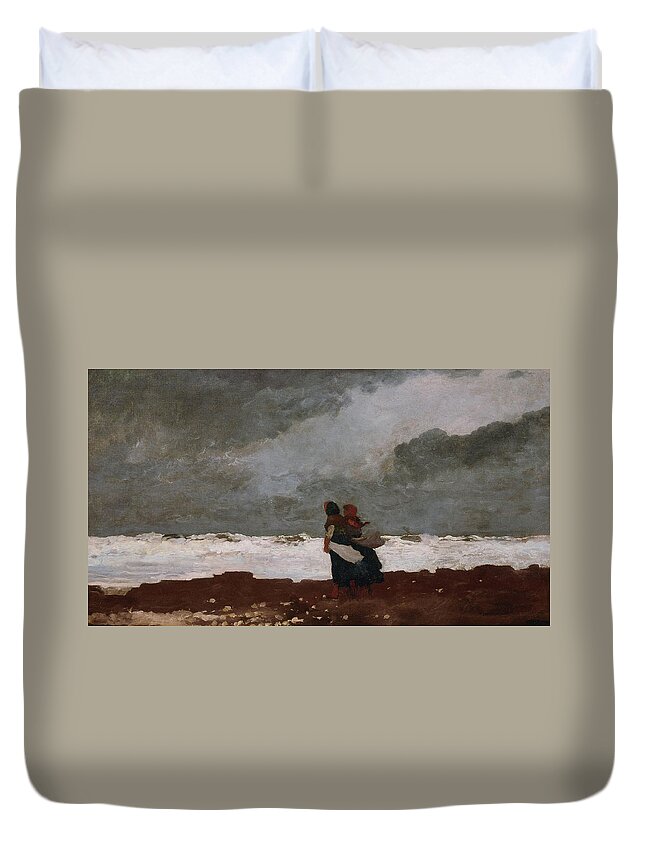 Winslow Homer Duvet Cover featuring the painting Two Figures by the Sea #2 by Winslow Homer