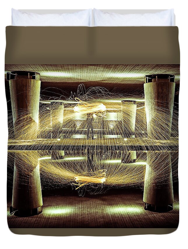 Night Duvet Cover featuring the photograph Under The Bridge by Marc Braner