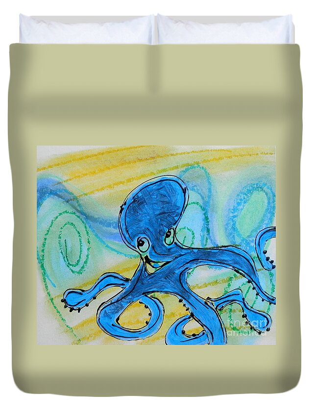 Octopus Duvet Cover featuring the painting Under the sea #2 by Barbara Leigh Art