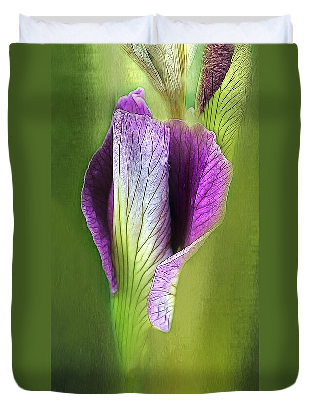 Iris Duvet Cover featuring the photograph Unfurling #1 by Judi Bagwell