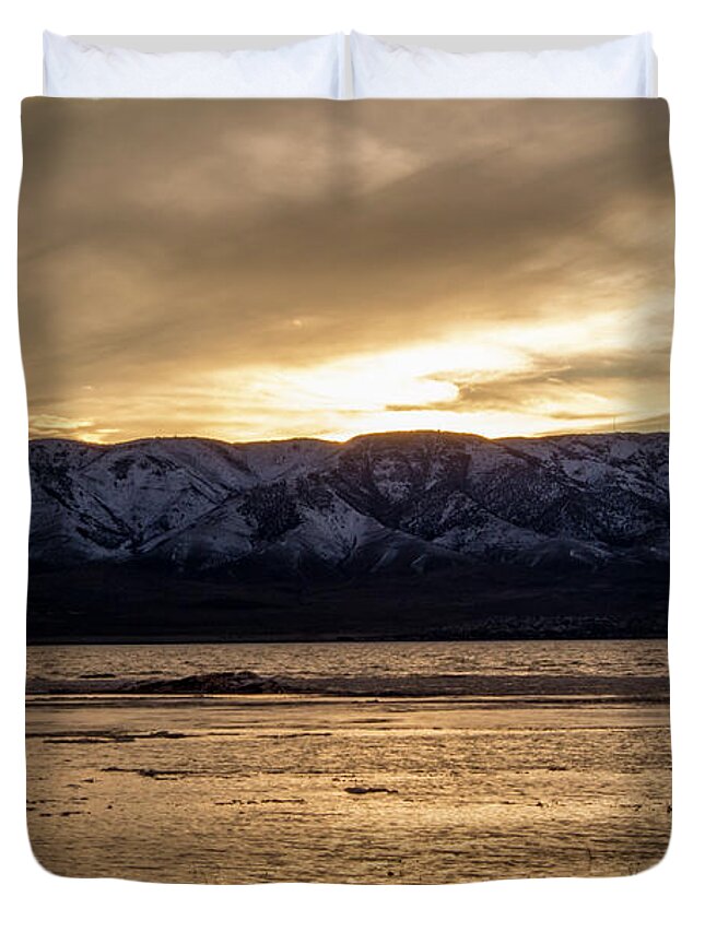 Utah Duvet Cover featuring the photograph Utah Lake in February #1 by K Bradley Washburn