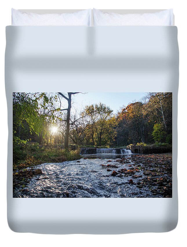 Valley Duvet Cover featuring the photograph Valley Creek Waterfall - Valley Forge Pa #1 by Bill Cannon