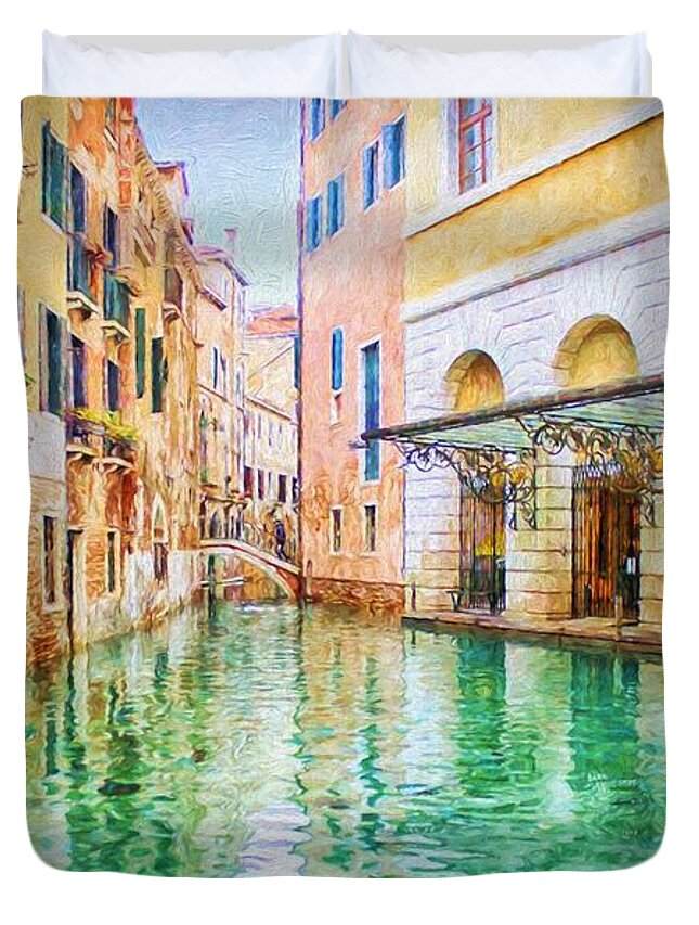 Venice # Italy # Oil Painting # Carnival # Colorful # Travel # Water # Gondola # Architecture # Bridge # View # Canal # Tunnel # Venetian # Bridge # Canal # Water # Italy # Northeastern Italy # Inspirational # Venice Canals # The Grand Canal # Water Buses # Waterway Duvet Cover featuring the painting Venice Italy #2 by Louis Ferreira