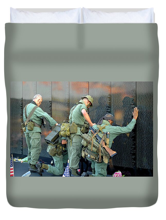 Veterans Duvet Cover featuring the photograph Veterans at Vietnam Wall by Carolyn Marshall
