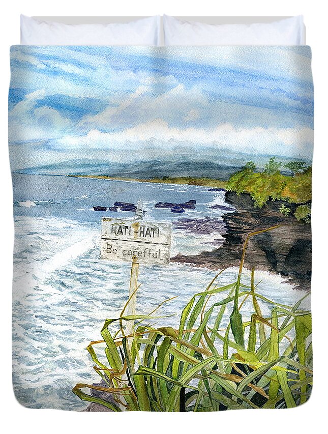 Bali Fine Art Duvet Cover featuring the painting View From Tanah Lot Bali Indonesia #1 by Melly Terpening