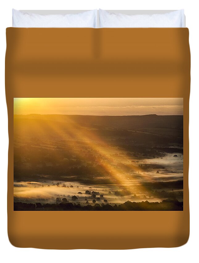 Dawn Duvet Cover featuring the photograph View over the Hope Valley from Mam Tor at dawn by Neil Alexander Photography