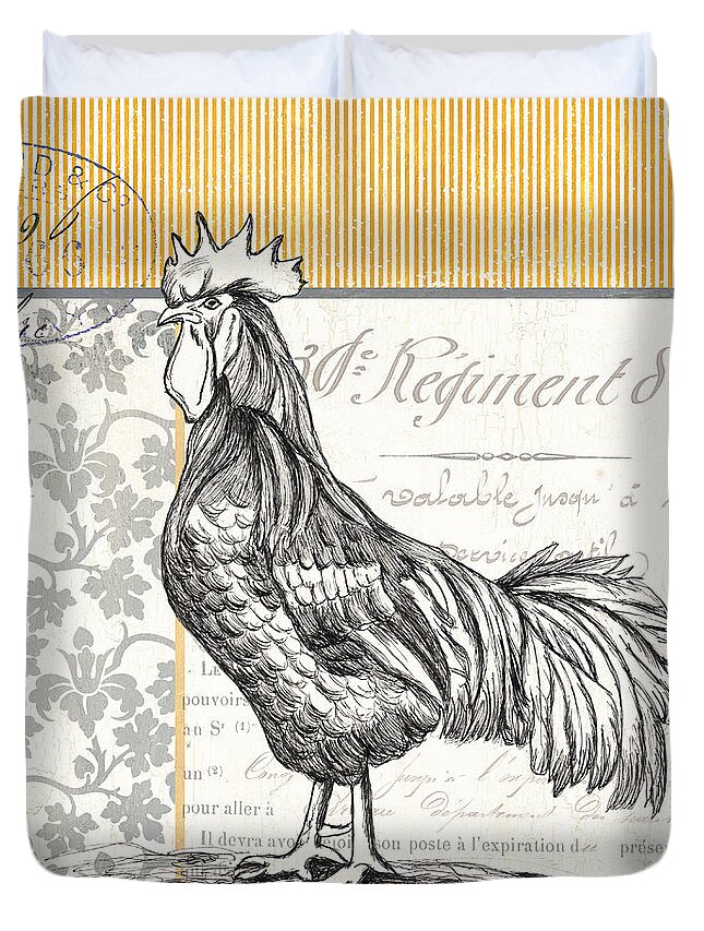 Rooster Duvet Cover featuring the painting Vintage Farm 1 by Debbie DeWitt