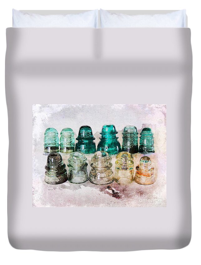 Glass Duvet Cover featuring the photograph Vintage Glass Insulators #1 by Phil Perkins
