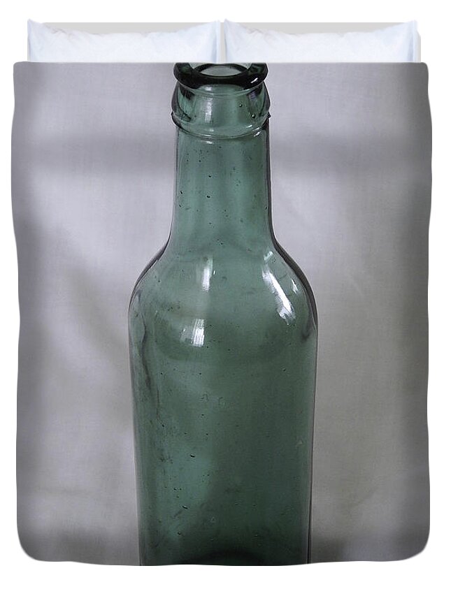 Bottle Duvet Cover featuring the photograph Vintage Green Glass Bottle #1 by Phil Perkins