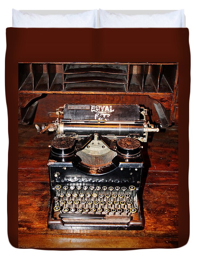 Desk Duvet Cover featuring the photograph Vintage Typewriter by Tom Conway