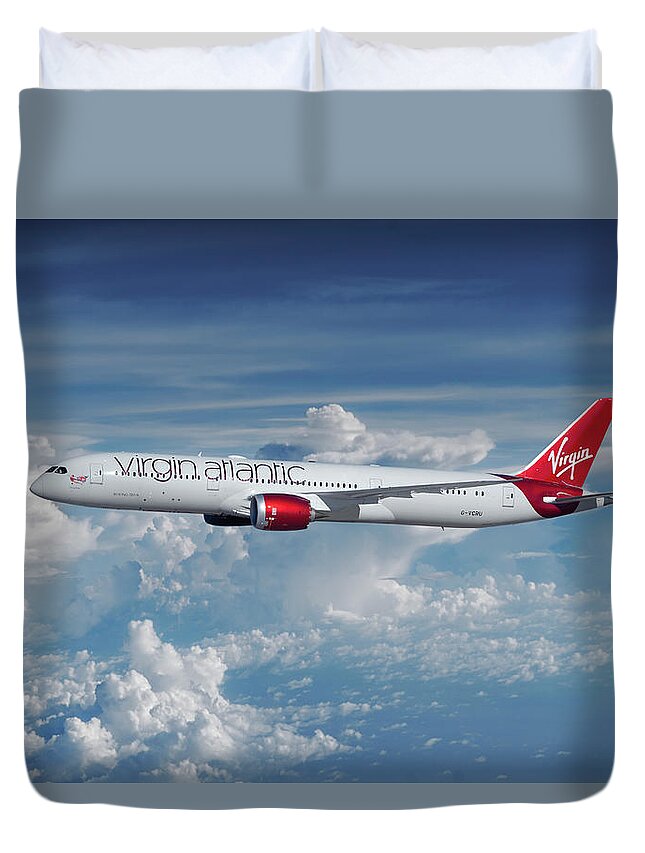 Virgin Atlantis Airlines Duvet Cover featuring the mixed media Virgin Atlantic Dreamliner by Erik Simonsen