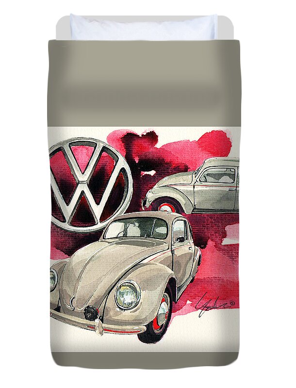 Carocha (1952) Duvet Cover featuring the painting VW Beetle by Yoshiharu Miyakawa