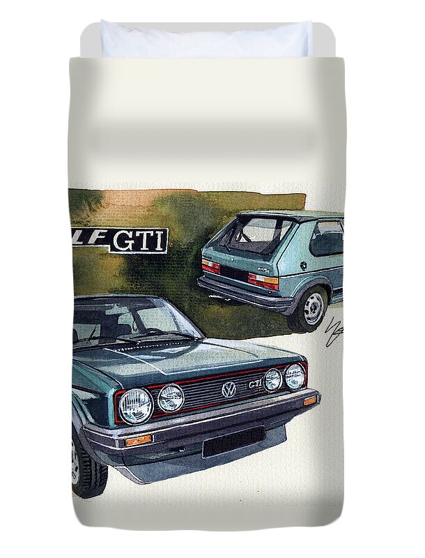 Vw Duvet Cover featuring the painting VW Golf by Yoshiharu Miyakawa
