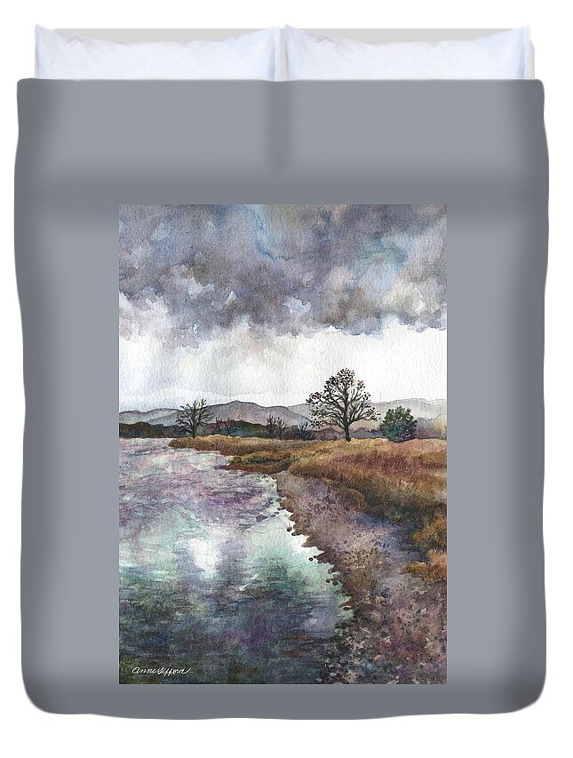 Pond Painting Duvet Cover featuring the painting Walden Ponds on an April Evening by Anne Gifford