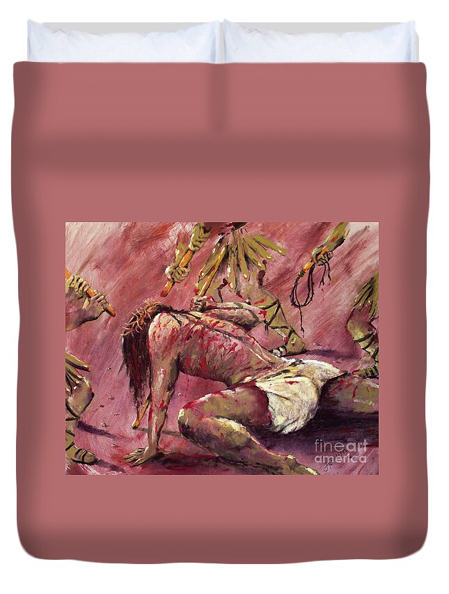 Duvet Cover featuring the pastel Walk to the Cross by Jim Fronapfel