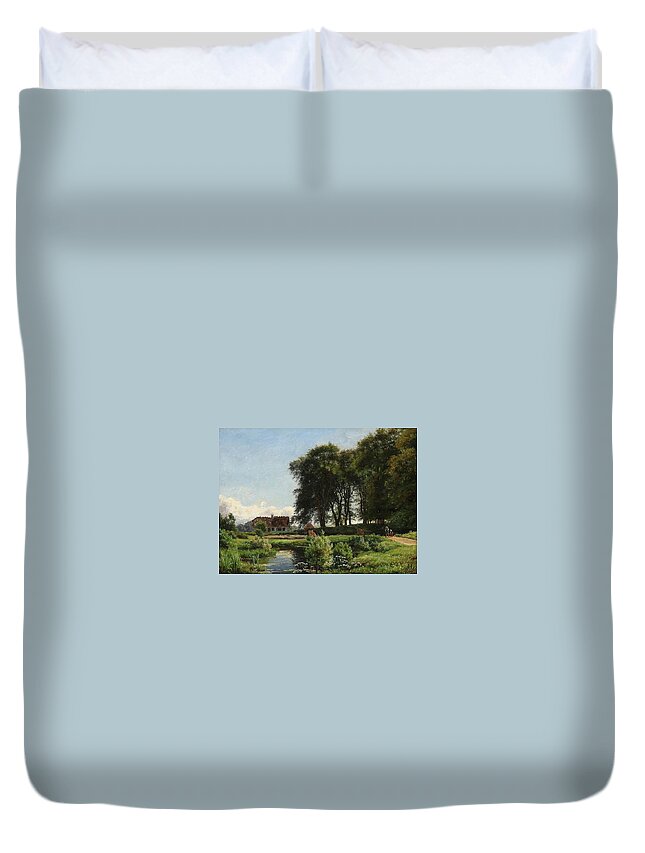 Carsten Henrichsen - Walking In The Forest Near The Lake 1865 Duvet Cover featuring the painting Walking in the forest near the lake #1 by MotionAge Designs