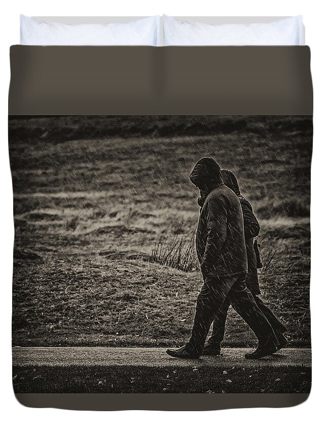 Rain Duvet Cover featuring the photograph Walking in the Rain #1 by Nick Bywater