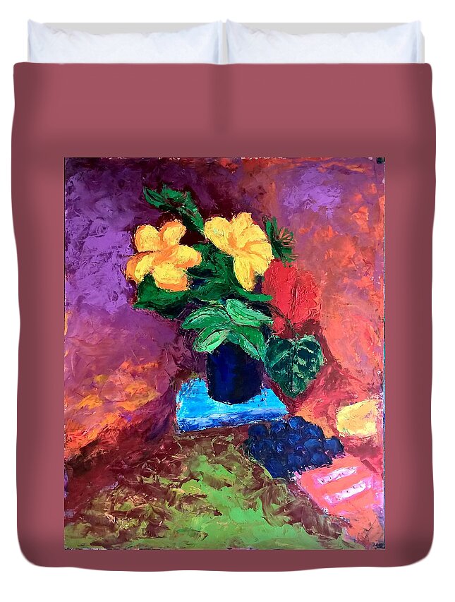 Floral Duvet Cover featuring the painting Warm Combination #1 by Nicolas Bouteneff
