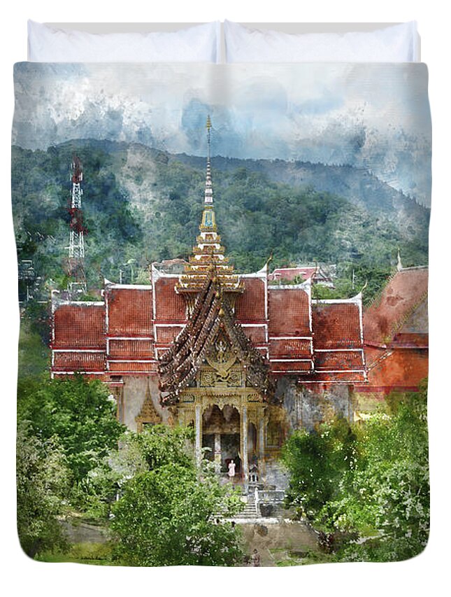 Monument Duvet Cover featuring the photograph Wat Chalong in Phuket Thailand #1 by Brandon Bourdages