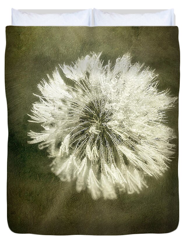 Dandelion Flower Duvet Cover featuring the photograph Water Drops on Dandelion Flower #2 by Scott Norris