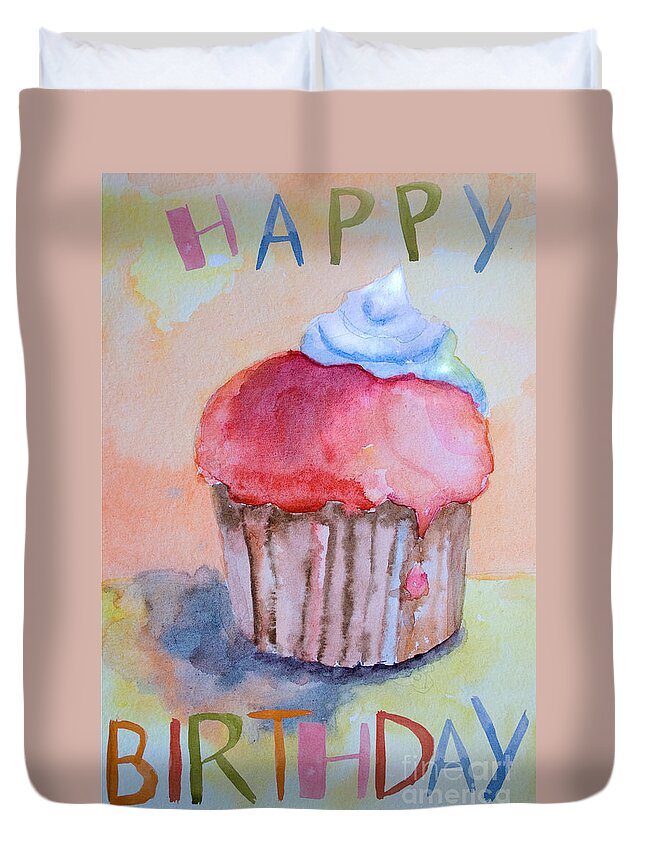 Artistic Duvet Cover featuring the painting Watercolor illustration of cake #1 by Regina Jershova