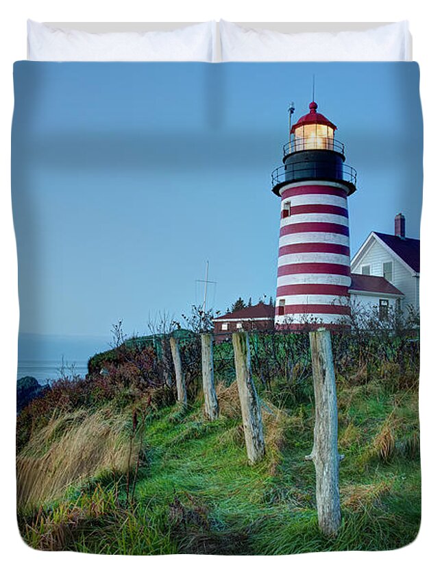 Maine Duvet Cover featuring the photograph West Quoddy Head Light #1 by Joe Paul