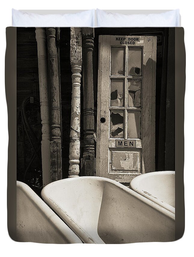 Door Duvet Cover featuring the photograph Where Is The Door To The Men's Room by Dick Pratt